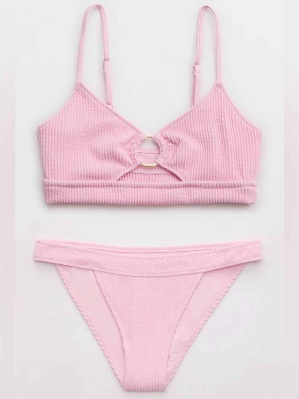 NWT Aerie FULL SET Crinkle Scoop Cutout Top + Banded Cheeky Bottom Pink - M